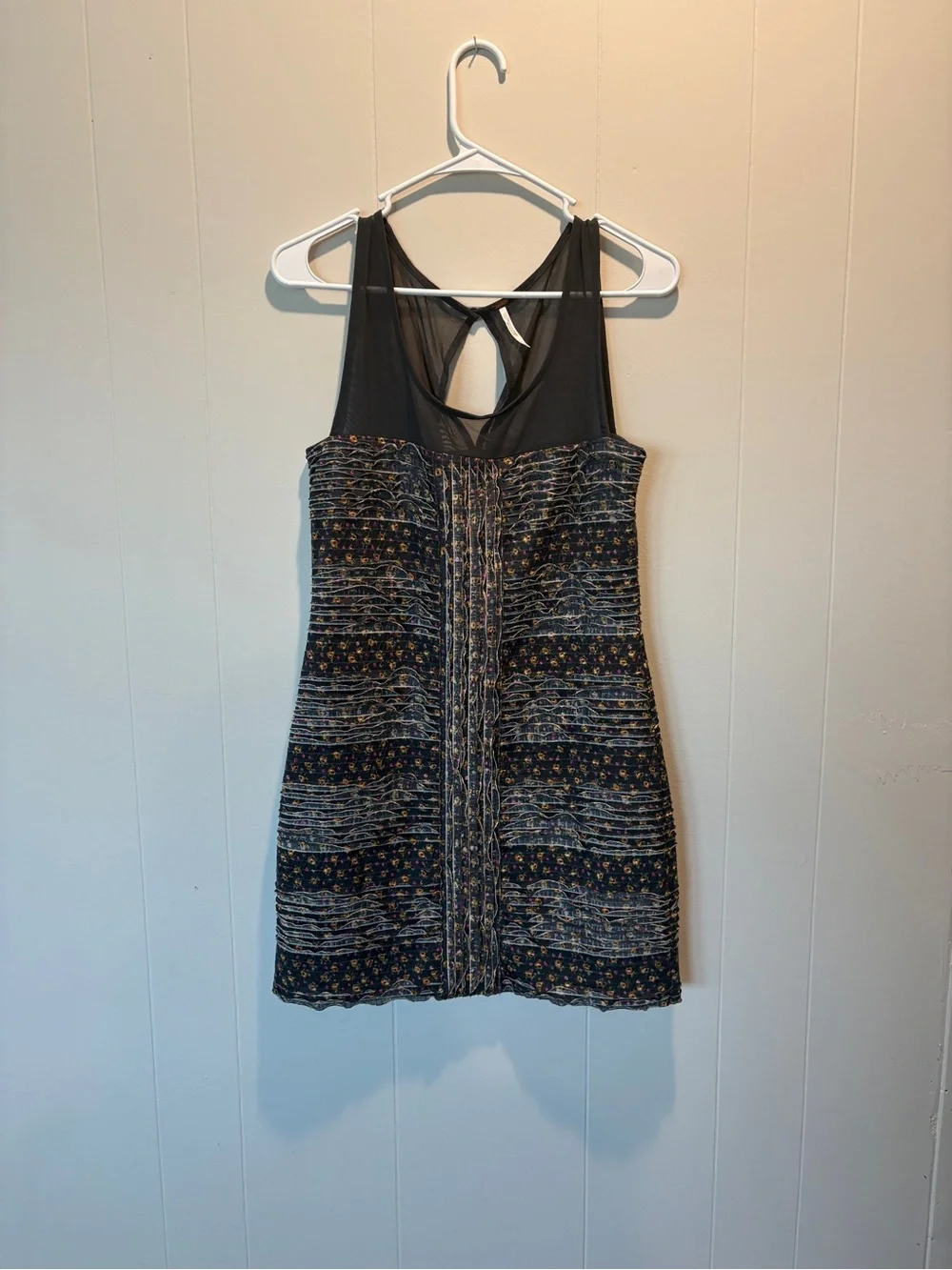 Free People Women's Gray Floral Mesh Ruffle Shimmy Bodycon Mini Dress